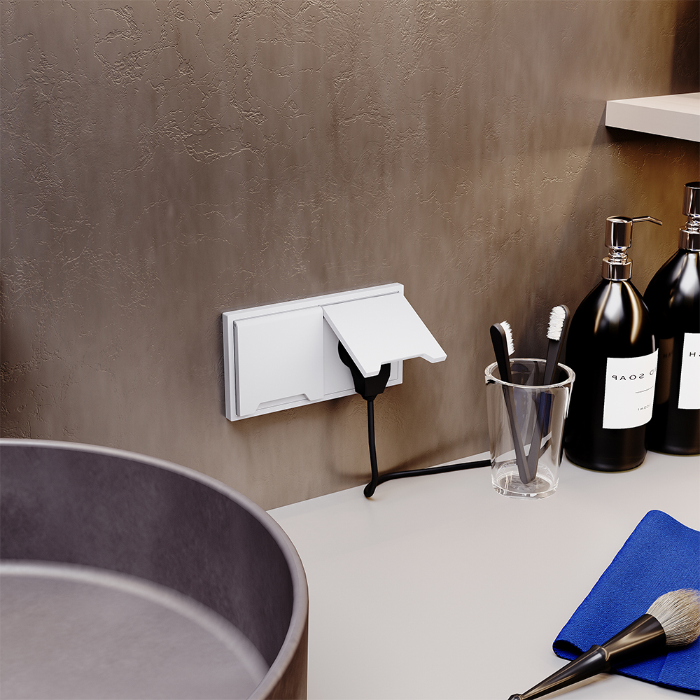 Розетка встраиваемая Voltum S70 с заземлением, защитными шторками и крышкой Белый матовый VLS040302 — изображение 4