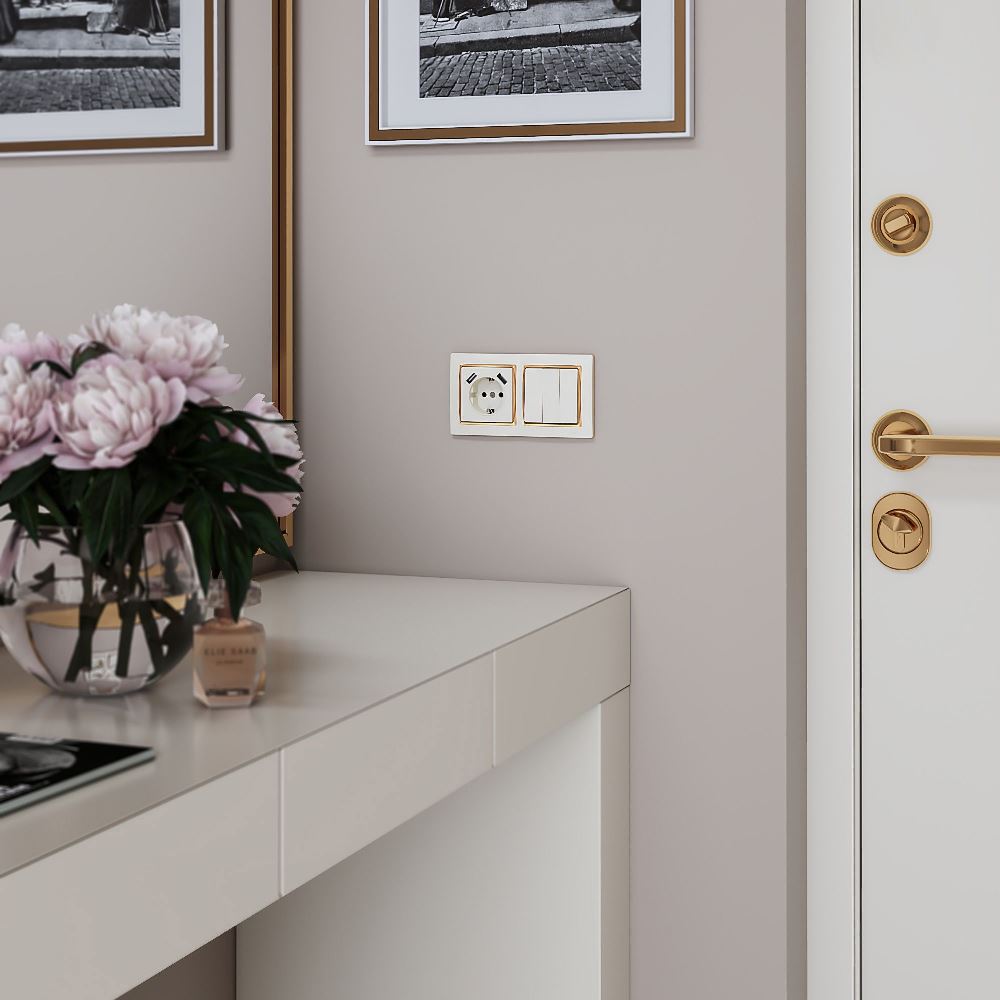 Рамка из поликарбоната Werkel Snabb на 2 поста Слоновая кость / Золото W0021932 — изображение 2