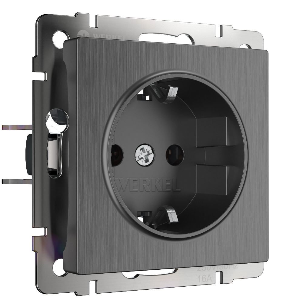 Розетка встраиваемая Werkel с заземлением Графит рифленый W1171004