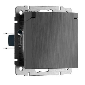 Розетка встраиваемая влагозащищенная Werkel с заземлением, шторками и защитной крышкой Графит рифленый W1171204