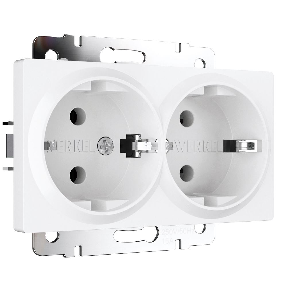 Розетка встраиваемая двойная Werkel с заземлением Белый матовый W1172061
