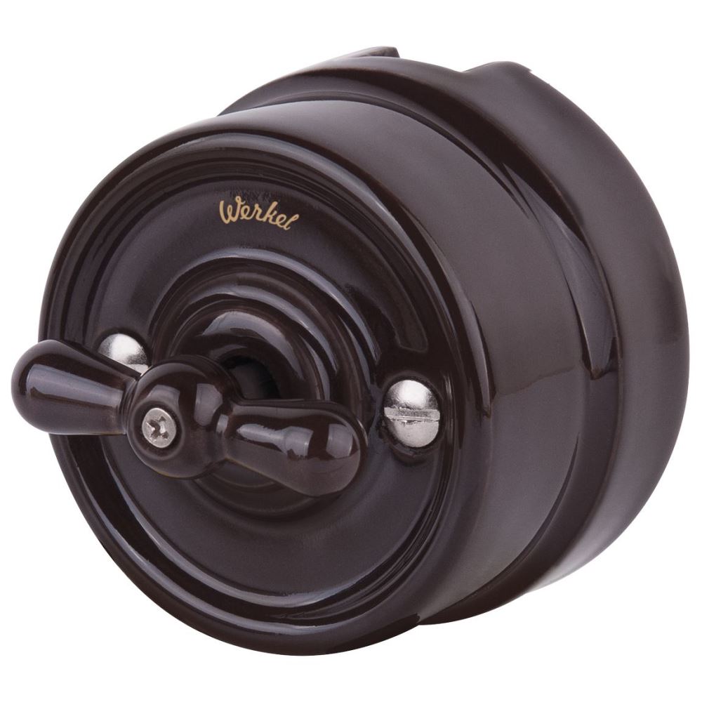 Выключатель двухклавишный накладной Werkel Ретро на 4 положения Коричневый W5620014