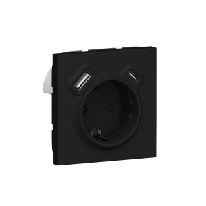 Розетка встраиваемая Donel R98 с заземлением и шторками + зарядка USB A+C 20W Карбон матовый DA15500-DA22230