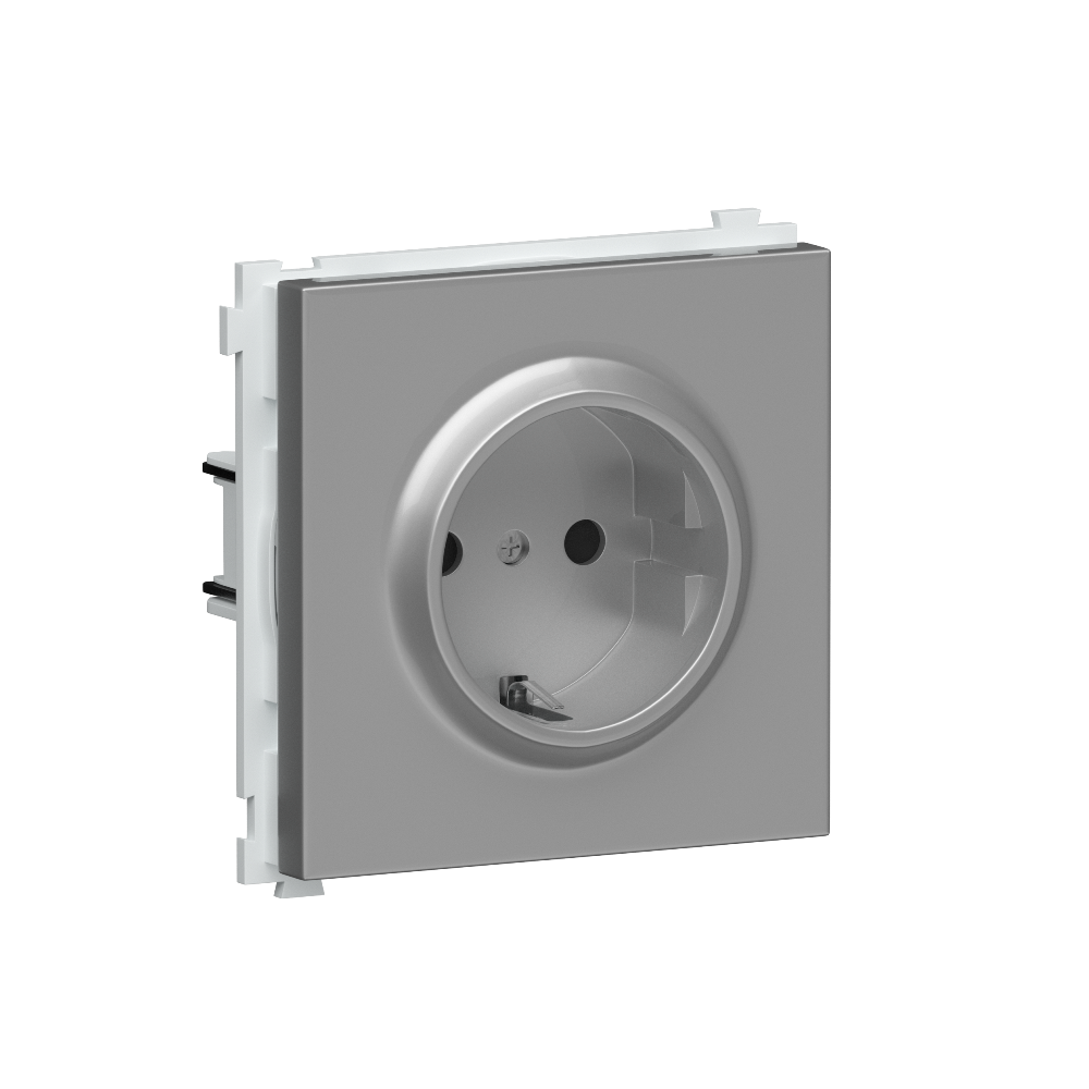 Розетка встраиваемая Donel R98 Schuko с заземлением и шторками на винтах Алюминий матовый DA18800-DA22026