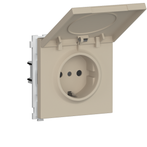 Розетка встраиваемая Donel R98 Schuko с крышкой и заземлением на винтах Кашемир матовый DA18800-DA52035