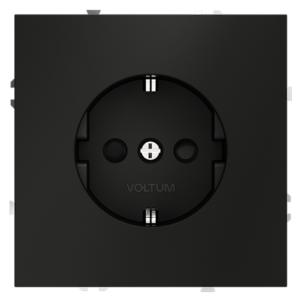 Розетка встраиваемая Voltum S70 с заземлением и шторками Черный матовый VLS040208