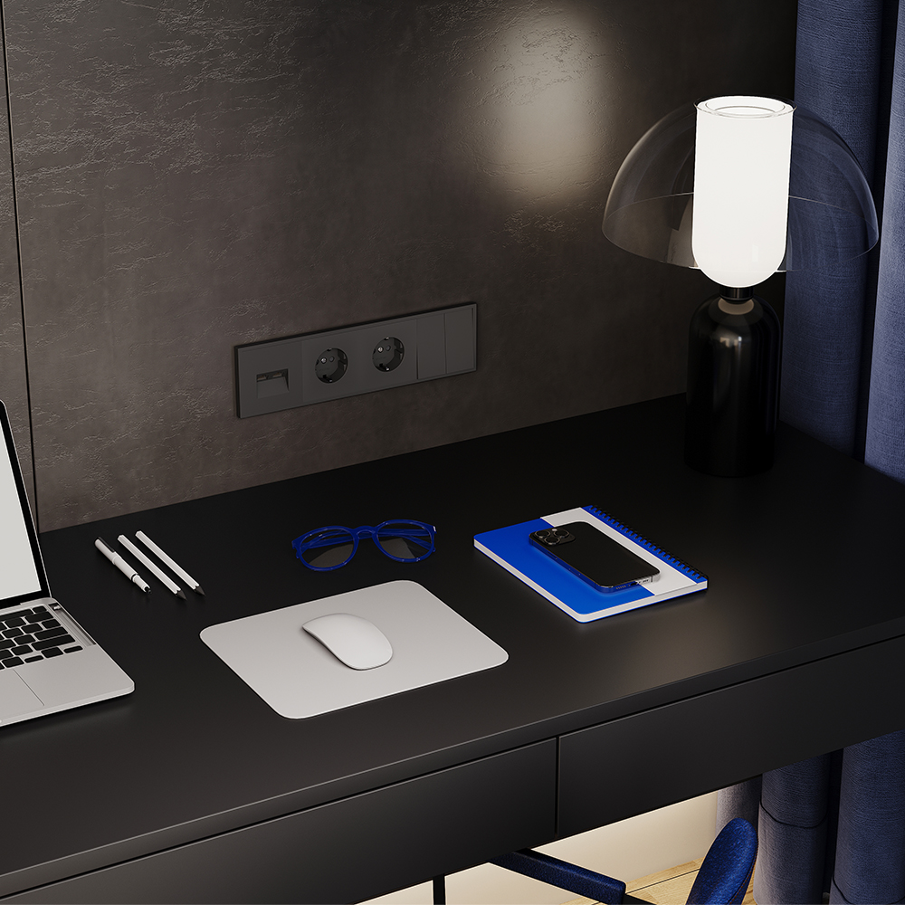 Розетка встраиваемая Voltum S70 с заземлением и шторками Черный матовый VLS040208 — изображение 5