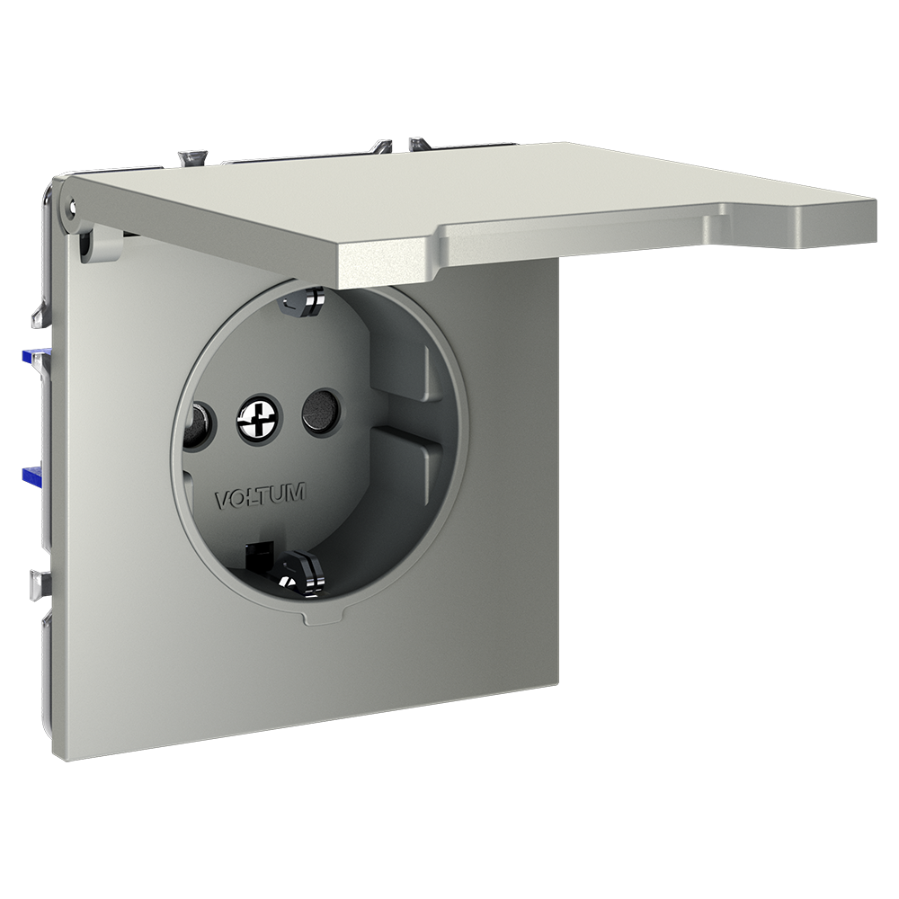Розетка встраиваемая Voltum S70 с заземлением, защитными шторками и крышкой Шелк VLS040304