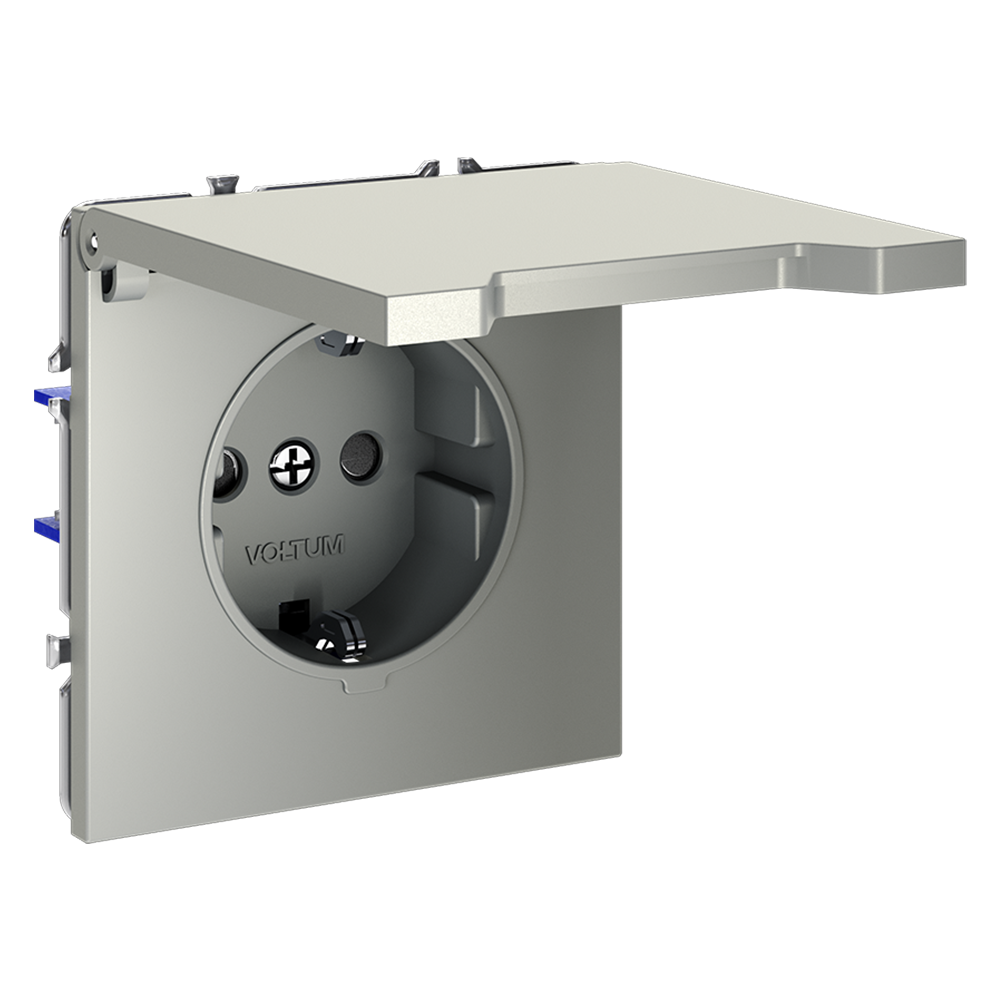 Розетка встраиваемая Voltum S70 с заземлением, защитными шторками и крышкой Сталь VLS040305