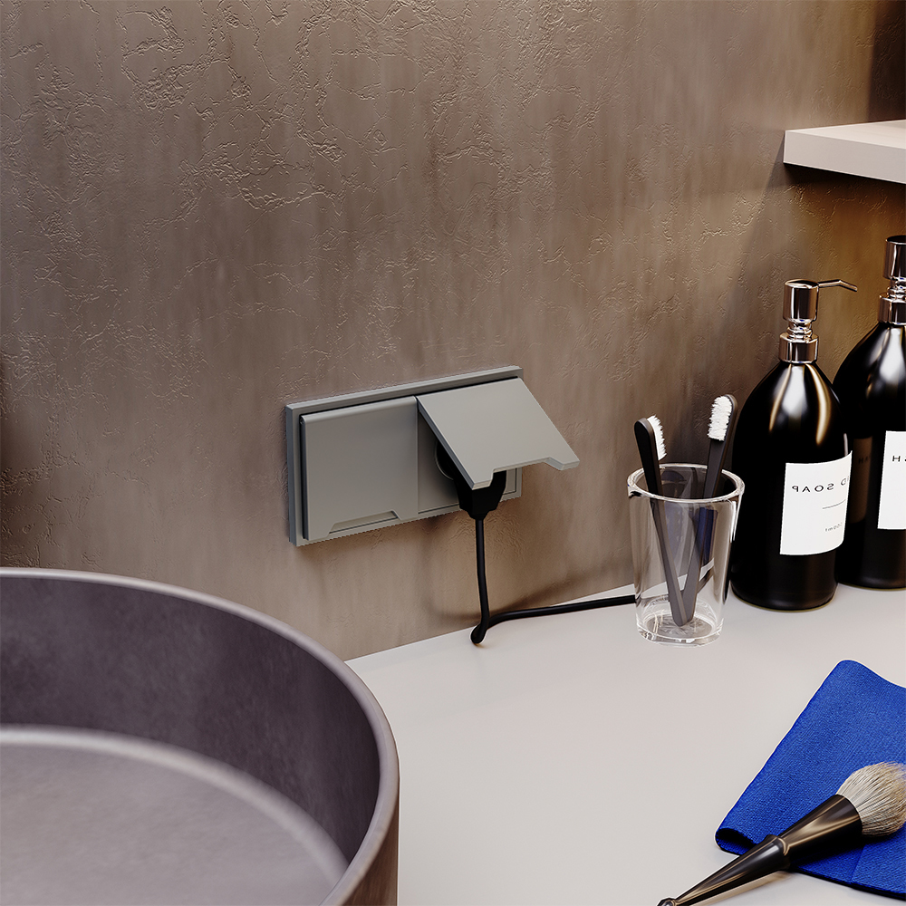 Розетка встраиваемая Voltum S70 с заземлением, защитными шторками и крышкой Сталь VLS040305 — изображение 5