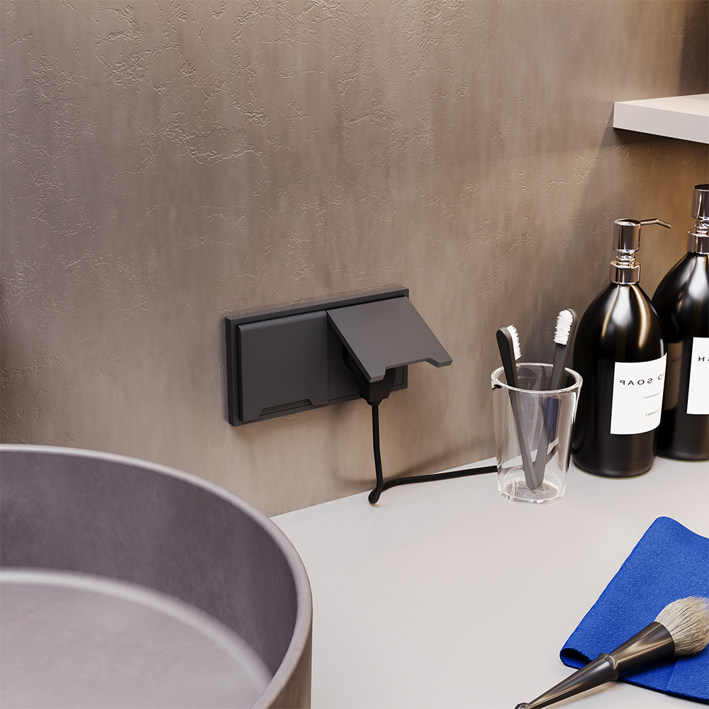 Розетка встраиваемая Voltum S70 с заземлением, защитными шторками и крышкой Графит VLS040307 — изображение 5