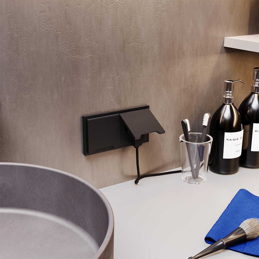 Розетка встраиваемая Voltum S70 с заземлением, защитными шторками и крышкой Черный матовый VLS040308 — изображение 5